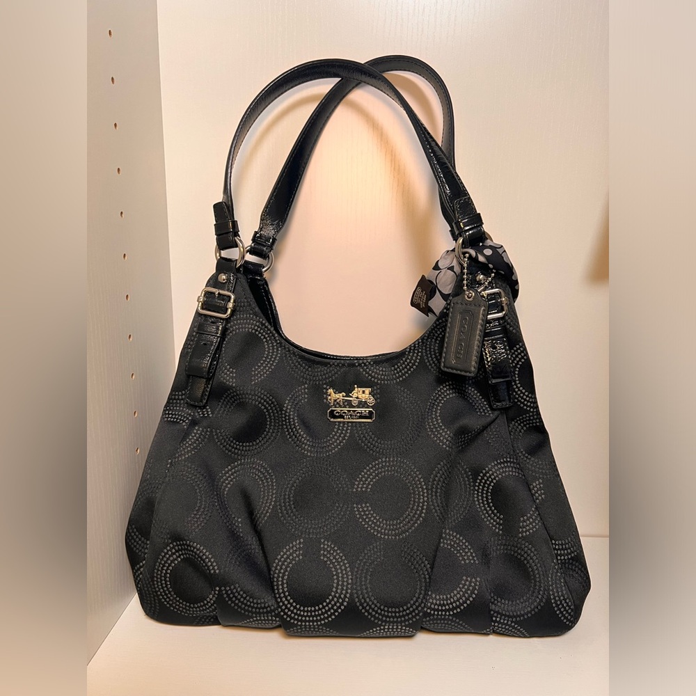 COACH Maggie Madison Black Canvas Shoulder Bag
